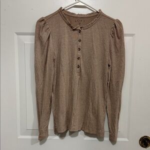 LOFT Tan Button-Up Long Sleeve Blouse
